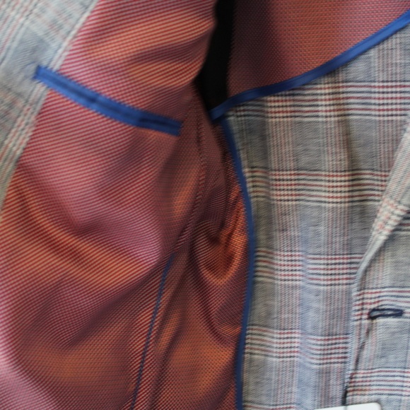 Linen Sportcoat NWT (NHP) Plaid Red & Blue 38R - Picture 4 of 6